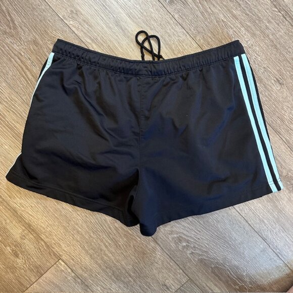 Women's Adidas‎ Black with Aqua Blue Stripe Athletic Shorts Size XL - Picture 4 of 4